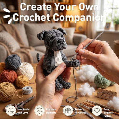 DIY Crochet Pitbull Dog Kit for Beginners – Amigurumi Staffordshire Bull Terrier Stuffed Animal Knitting Kit with Yarn, Hook & Instructions – Easy Beginner Crochet Animal Craft for Adults & Dog Lovers - Image 5