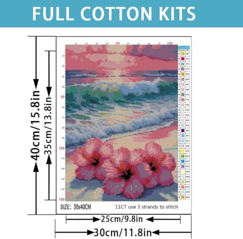 TCDZMYGS Stamped Cross Stitch Kits for Beginners-Flower Beach,12x16in - Image 3