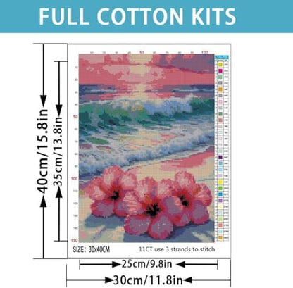 TCDZMYGS Stamped Cross Stitch Kits for Beginners-Flower Beach,12x16in - Image 3