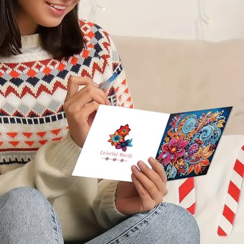 DIY Diamond Greeting Cards Set, 5D DIY Diamond Art Painting Festival Style Greeting Card, DIY Christmas Card Making Kits for Family Friends Handmade Gift-#13-6PC Flowers - Image 5