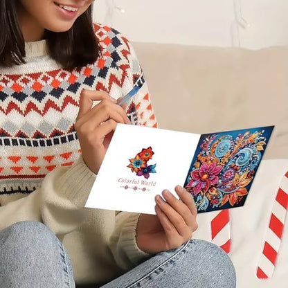 DIY Diamond Greeting Cards Set, 5D DIY Diamond Art Painting Festival Style Greeting Card, DIY Christmas Card Making Kits for Family Friends Handmade Gift-#13-6PC Flowers - Image 5