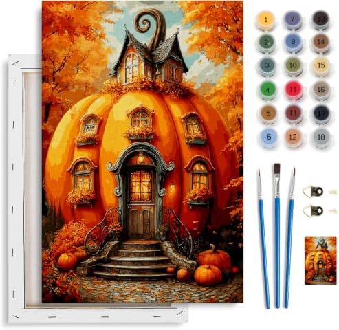 Spandrel Pumpkin House Framed Paint by Numbers Kit for Adult, Halloween Adult Paint by Number Kits on Canvas, DIY Acrylic Oil Easy Autumn Painting by Numbers Fall for Home Wall Decor, 8x12in by Unknown