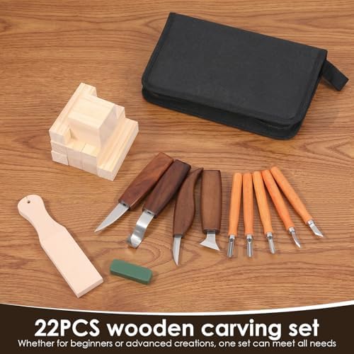 Wood Carving Kit, 23pcs Wood Carving Tools with 4 Wood Carving Knives 5 Detail Knives 9 Blocks, Whittling Kit DIY Art Craft Gift for Adults - Image 3