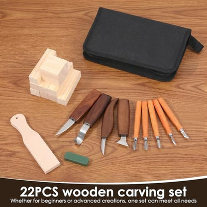 Wood Carving Kit, 23pcs Wood Carving Tools with 4 Wood Carving Knives 5 Detail Knives 9 Blocks, Whittling Kit DIY Art Craft Gift for Adults - Image 3