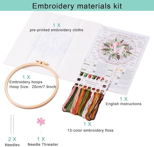 Harimau Letter M Pattern Embroidery Kit for Adult Beginners, Complete Starter Pack with 1 Hoop, Needles, Instruction Guide & Embroidery Stitch Video Tutorials - Image 2