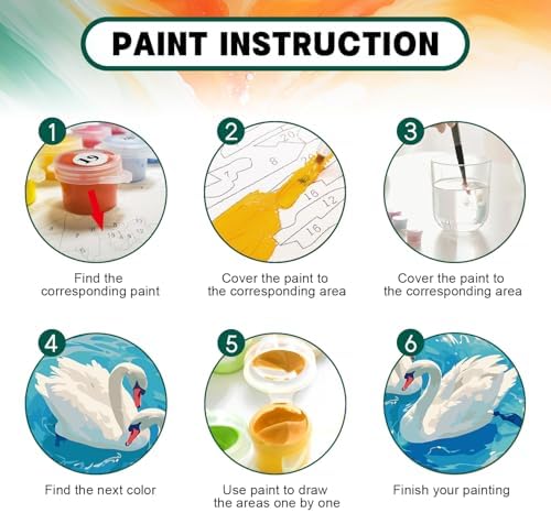 Possoco Paint by Numbers Kit for Adults Beginner, Pure Swan Easy Adult Paint by Number Kits on Canvas, DIY Acrylic Watercolor Oil Paint by Number for Adults Teens for Home Decor Gift 16x20 Inch - Image 4