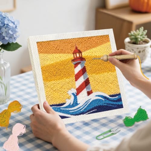 BEUNITONE 2Set Punch Needle Kit with Frame for Adults Beginners, Lighthouse Needlepoint Crafts Kit for Adults, Complete Embroidery Starter Kits with Pre-Print Pattern for Gift Home Decor 9.4"x9.4" - Image 4