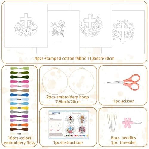 BEUNITONE 4Set Cross and Flowers Pattern Embroidery Kit for Adult Beginners - Image 2