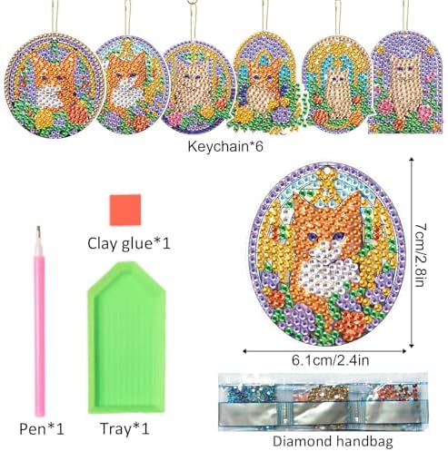 LazyFold 6Pcs Diamond Art Keychain Ornaments Kits for Adults,DIY Animals Cute Kittens Diamond Painting Keychain,Key Ring Art Pendant Tree Decor Gift（Single-Sided） - Image 2