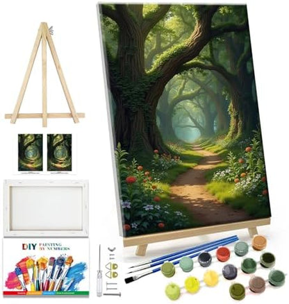 JOOZ Landscape Paint by Numbers Kit for Adults with Frame Forest Paint by Number with Easel Tree Adult Paint by Number Kits Framed Canvas Oil Painting Kits for Home Wall Decor 8x12 Inch by Jooz