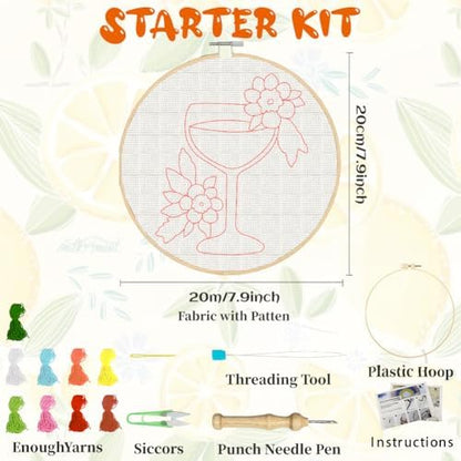BEUNITONE 2Pcs Drinks Punch Needle Kit for Adults Beginners, Complete Embroidery Craft Kit Needlepoint Kits for Adults with Hoop, Punch Needle Starter Craft Set for Gifts and Home Decor 20x20CM - Image 2