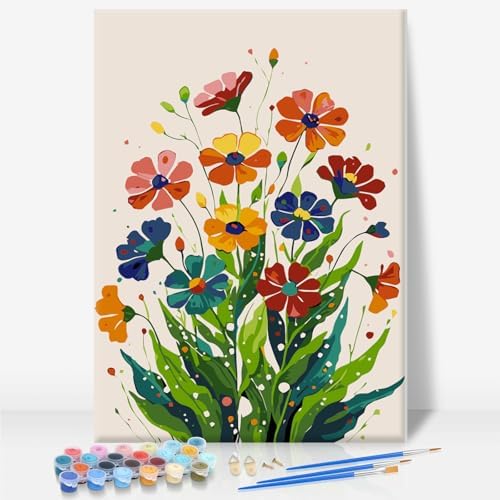 Framed Paint by Numbers Kit for Adults Beginners – Colorful Easy Flowers by CamocinDIYKit