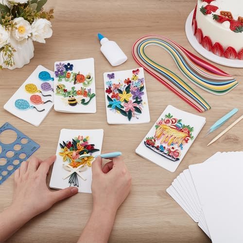 WEBEEDY 20 Sets Paper Quilling Kit DIY Happy Birthday Quilling Cards for Beginner,Blank Greeting Card Making Kit with Instruction Quilling Strips 5 Styles Heart,Cake,Balloons,Flowers for Invitation - Image 4