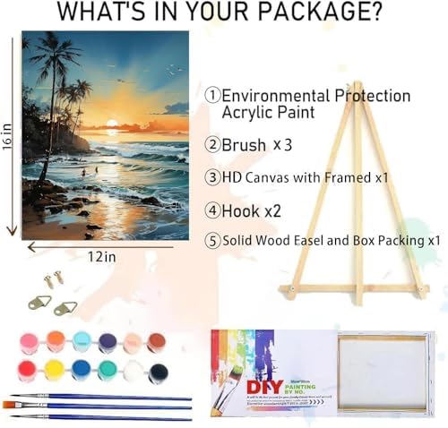 MIRCVSH Beach Paint by Number Kit, Framed Landscape for Adults, 12x16 Inch on Canvas with Wooden Easel - Image 2