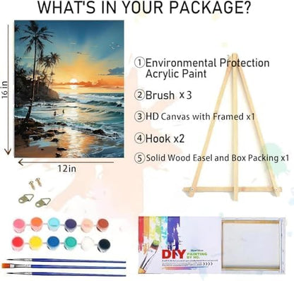 MIRCVSH Beach Paint by Number Kit, Framed Landscape for Adults, 12x16 Inch on Canvas with Wooden Easel - Image 2