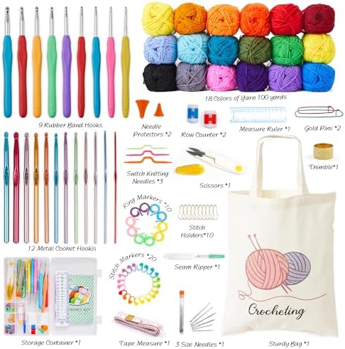 INSCRAFT Crochet Kit for Beginners Adults, 18 Large Acrylic Yarn Skeins 1800 Yards Yarn, 105 PCS Crochet Kit with Hooks Yarn Set,Includes Canvas Tote Bag, Ideal Starter Pack for Professionals - Image 2