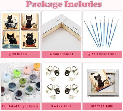 Funny Black Cat Paint by Numbers Kit for Adults Beginners, 4 Pack Cute Cat Easy Framed Adults Paint by Numbers Kits, DIY Black Cat Acrylic Oil Painting Number Kits for Home Wall Decor (8 x 8 Inch) - Image 7