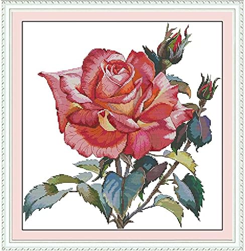 ITSTITCH Stamped Cross Stitch Kits for Beginners Full Range of Crossstitching Kits Preprinted Pattern for Kids or Adults, Embroidery Needlepoint Starter Kits 14CT 2 Strands-Rose,16.9''x17.3'' by ITSTITCH