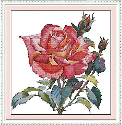 ITSTITCH Stamped Cross Stitch Kits for Beginners Full Range of Crossstitching Kits Preprinted Pattern for Kids or Adults, Embroidery Needlepoint Starter Kits 14CT 2 Strands-Rose,16.9''x17.3'' by ITSTITCH