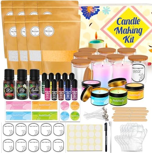 CxiRong Candle Making Kit for Adults, DIY Candle Making Supplies Craft Kits Including 4.4 lb Soy Wax, Beeswax, Jars, Tins, Candle Dyes, Essential Oils & More, Perfect for Home Decorations by CxiRong