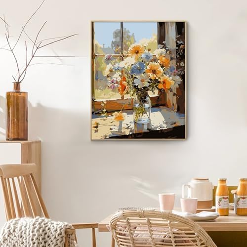 PRASIO Framed Paint by Numbers Kit for Adults Beginner, Flowers Adult Paint by Number Kits on Canvas Framed, DIY Acrylic Watercolor Oil Paint by Numbers with Frame for Gift Home Decor 16x20 Inch - Image 7