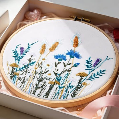 Crafmanoe Flower Embroidery Kits for Beginners Adults, Hand DIY Embroidery Starter Kits, Floral Stamped Cross Stitch Kits for Beginners Adults Craft Kits for Women, Embroidery Hoops, Fabric and Thread - Image 2