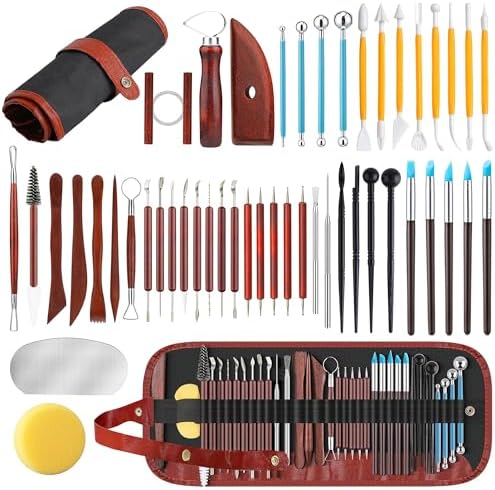 48 Pcs Polymer Clay Carving Tools Set, Pottery Sculpting Tools with Bag by ATSKIM