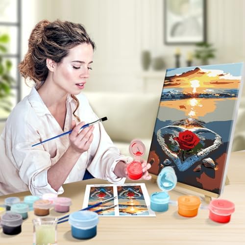 JOOZ Paint by Numbers Kit for Adults with Frame, Beach Sunset Paint by Number with Easel, DIY Beach Rose Oil Painting by Number, Easy Adult Paint by Number Kits on Canvas for Wall Decor 8 x 12 Inch - Image 4