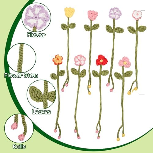 WaldyWop Crochet Kit for Beginners: 8 Flower Bookmarks Knitting Kit w/Video - Image 4