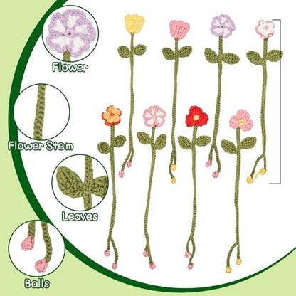 WaldyWop Crochet Kit for Beginners: 8 Flower Bookmarks Knitting Kit w/Video - Image 4