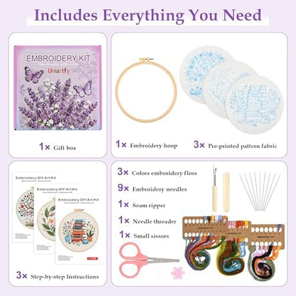 Uniartfy 3 Set Embroidery Kit for Beginners, Butterfly Tree Book Patterns - Image 2