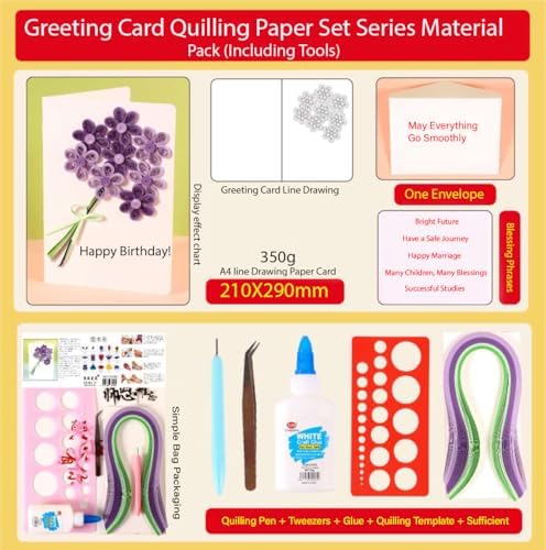 Wizardi Greeting Card Making Kit. Lilac Flowers DIY Quilling Kit F07M3-5-FL1 - Image 2