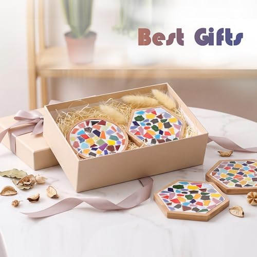 Nuyoach Mosaic Tiles Crafts Kits for Adults,2 Sets DIY Glass Mosaic Craft with Wooden Coaster Making Materials Package for Women Seniors,Ceramic Mosaic Art Bulk Gifts for Home Decor Summer Party - Image 7