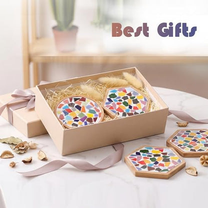 Nuyoach Mosaic Tiles Crafts Kits for Adults,2 Sets DIY Glass Mosaic Craft with Wooden Coaster Making Materials Package for Women Seniors,Ceramic Mosaic Art Bulk Gifts for Home Decor Summer Party - Image 7