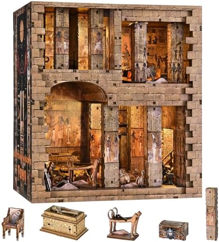 fifijoy Book Nook Kit - DIY Miniature Dollhouse for Adults and Teens, 3D Wooden Puzzle Booknook Tiny House Bookshelf Decor with LED Light, Gifts for Family, Friends (Egyptian Pharaoh’s Tomb) by fifijoy