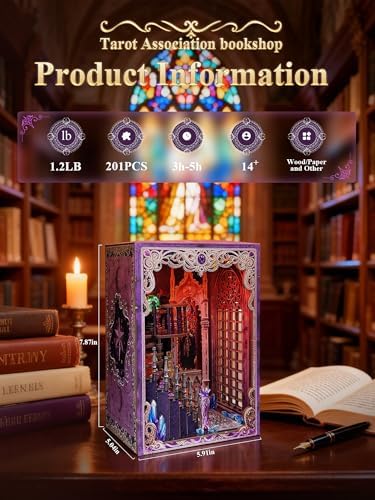 Book Nook Kit - DIY Miniature House Dollhouse Kit for Adults and Teens, Booknook Tiny House Tarot Association Kit Bookshelf 3D Wooden Puzzle, Gifts for Family, Friends - Image 3