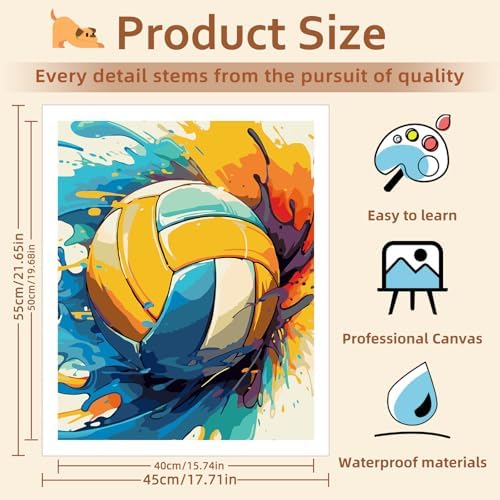 Reivworl Volleyball Paint by Numbers Kit for Adults Beginner, 16" Wx20 L Volleyball Paint by Number for Adult, Acrylic Painting Kits with Canvas for Gifts and Wall Decor - Image 4