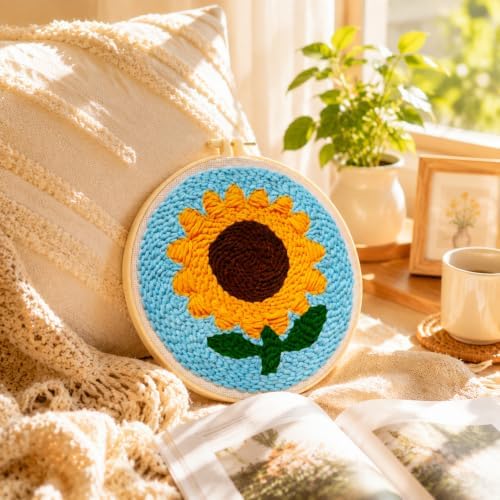 Sunflower Punch Needle Kit for Beginners Adults, with Embroidery Hoop - Image 6