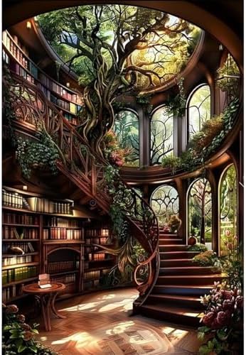 Forest Library Paint by Numbers Kit for Adults Beginner (Without Frame) by KICHANG