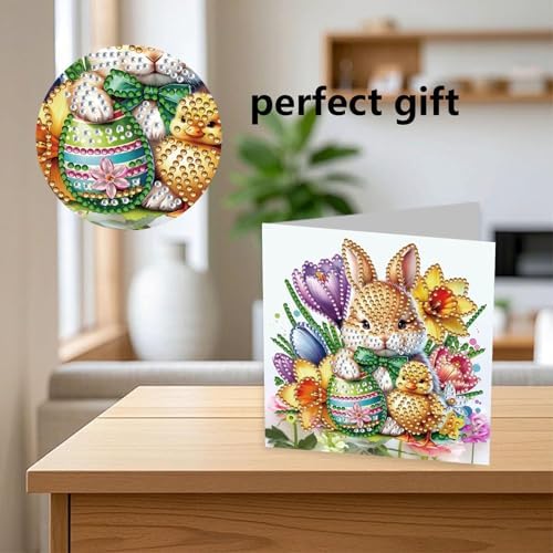 YOKUSHI 12 PCS Easter Diamond Art Painting Greeting Cards, Rabbit Craft DIY Card Making Kits for Adults Gifts (Easter) - Image 6
