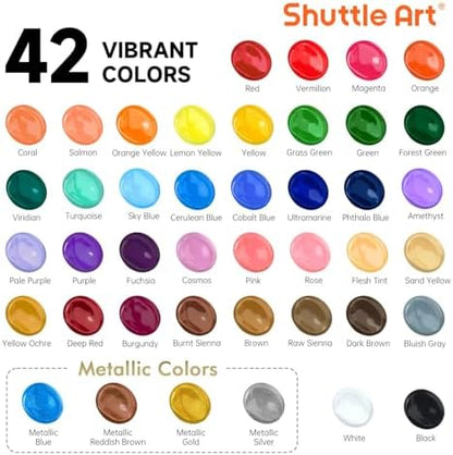 Shuttle Art Acrylic Paint, 42 Colors Acrylic Paint Set with 12 Brushes, 2oz/60ml Bottles, Rich Pigmented, Water Proof, Premium Paints for Artists, Beginners and Kids on Canvas Rocks Wood Ceramic - Image 3