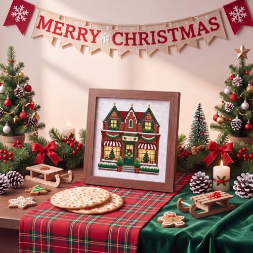 XunYee 22 Pcs Christmas Village House 18 Mesh Needlepoint Canvas Kit - Image 5