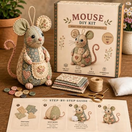 Sewing Project Kits with Buttons Fabric Mouse Home Decor - Image 3