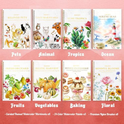 Watercolor Workbook 8 Pack,Water Colors Paint Adult Set for Beginner with Step by Step,Relaxing & Easy to Paint Water Coloring Book with 24 Colors,Perfect for Gifting to Creativity & Joy for Adults - Image 2