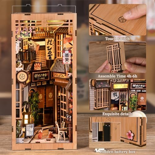 Book Nook Kit, Japanese Style Miniature Dollhouse with LED Lights - Image 5