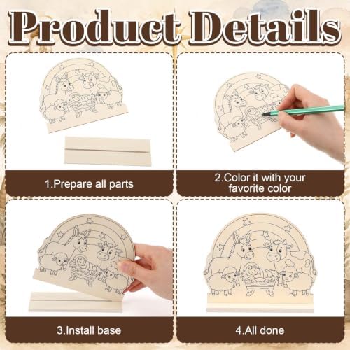 Yuntau 24 Pcs Wooden Nativity Crafts Kit, Color Your Own Table Decor - Image 3