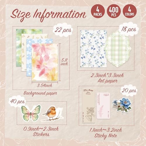 400Pcs Floral Scrapbook Supplies Kit,Junk Journal Supply for Beginner - Image 2