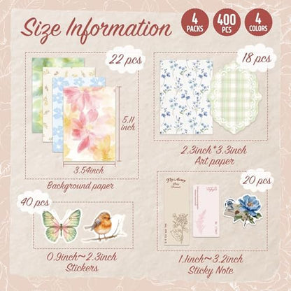 400Pcs Floral Scrapbook Supplies Kit,Junk Journal Supply for Beginner - Image 2