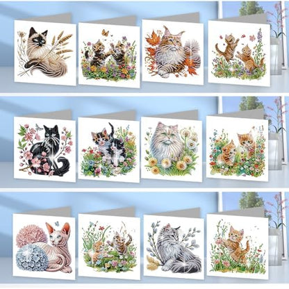 jinglinhh 12pcs Sphynx Cat Diamond Art Painting Kitten in the Flower Garden Greeting Cards with Envelopes, DIY Card Making Kits for Adults, Diamond Art Christmas Birthday Holiday cards Craft Gifts - Image 4