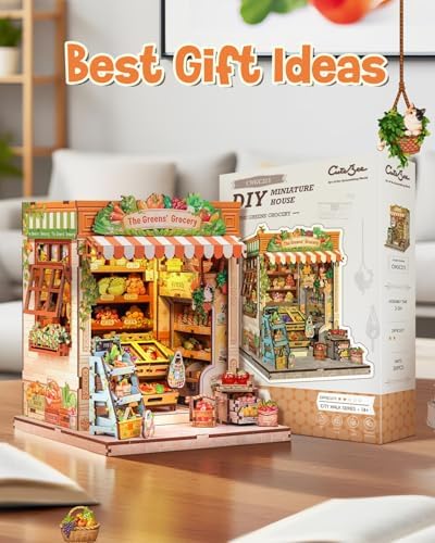 CUTEBEE Book Nook Kit for Adult, DIY Miniature House Kits, LED Booknook Tiny House, Decorative Bookends Bookshelf Home Décor, 3D Wooden Puzzle, Craft Gifts for Booklovers (The Greens’ Grocery) - Image 3